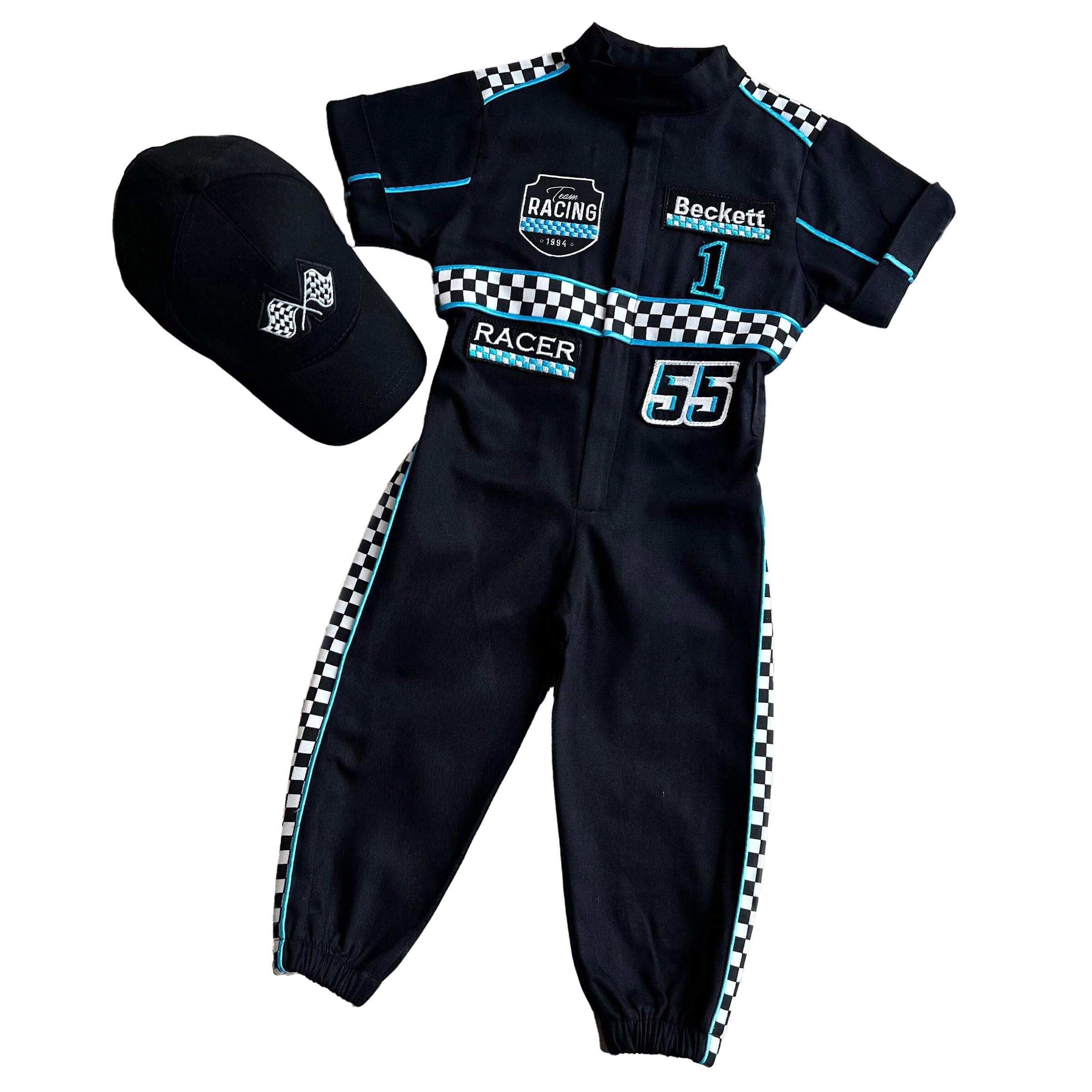 Costumes Club Personalized Handmade Race Car Driver Costume for Toddlers (5T, Black & Turquoise) — image 1