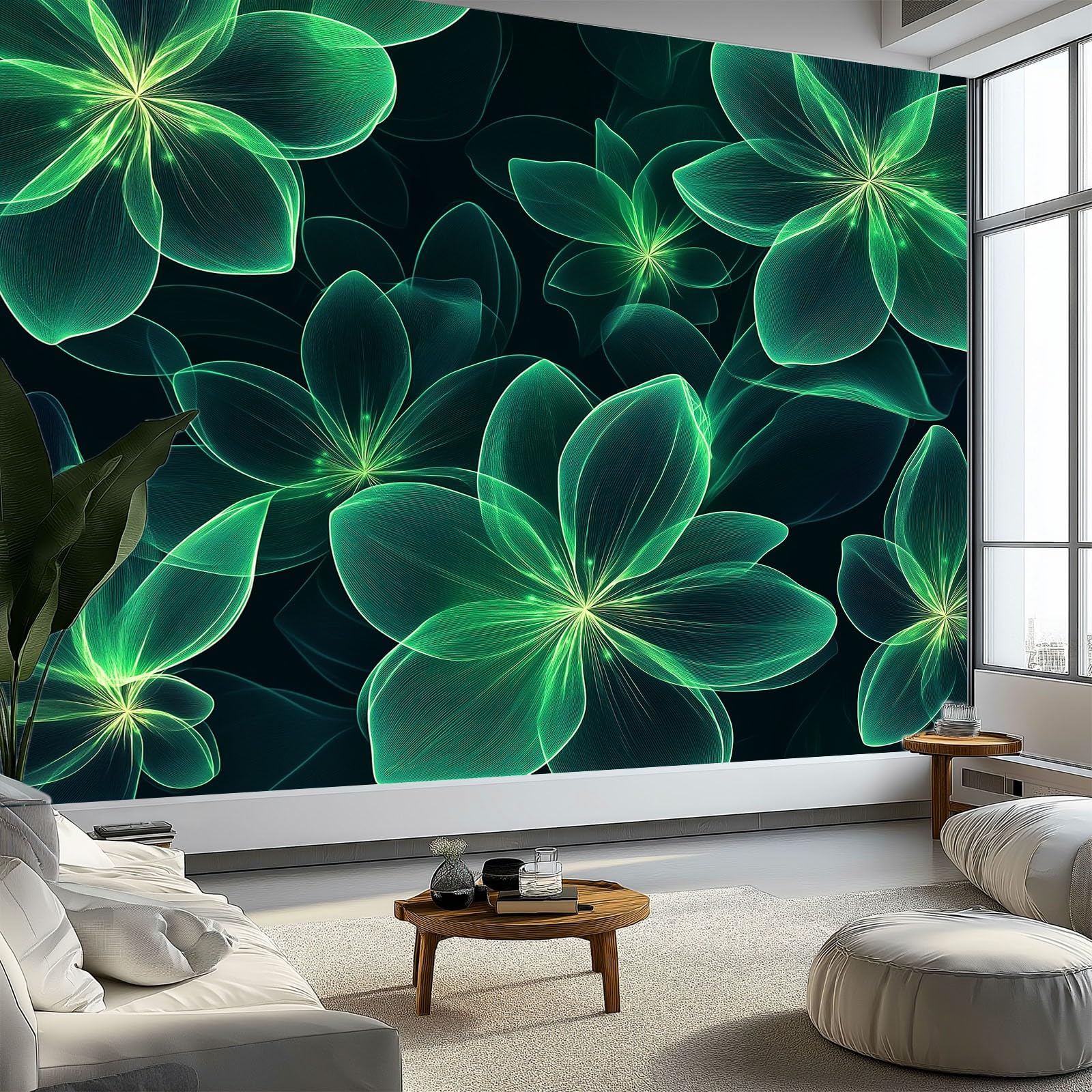 Papier Peint Fleurs Lumineuses pour illuminer le mur du salon