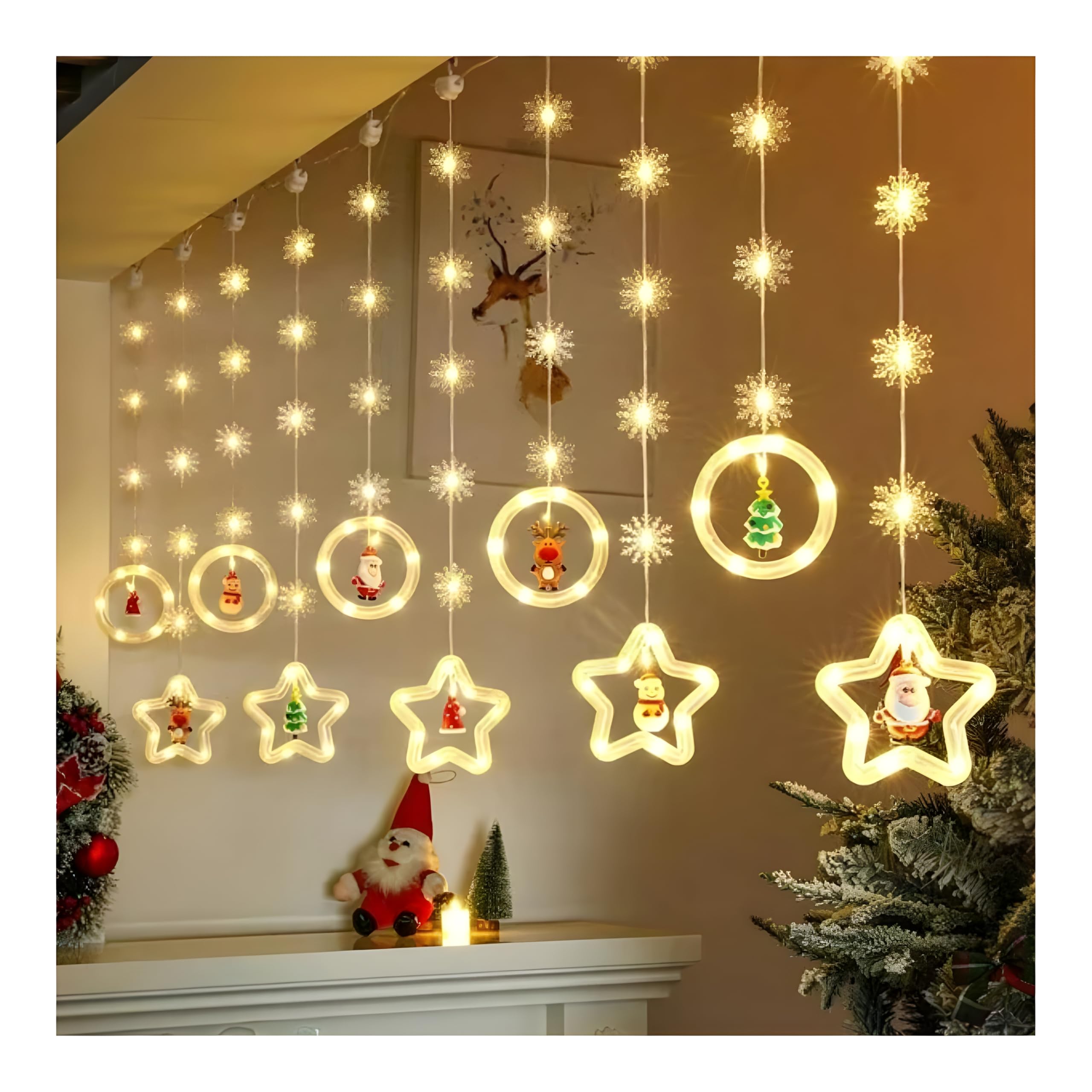 23 feet Snowflakes LED String Christmas Lights with 26 LED, Waterproof Snow Power pixel Light Steady Modes for Christmas, New Year, Indoor, Outdoor, Wedding, Party, Window Decoration (Warm White)