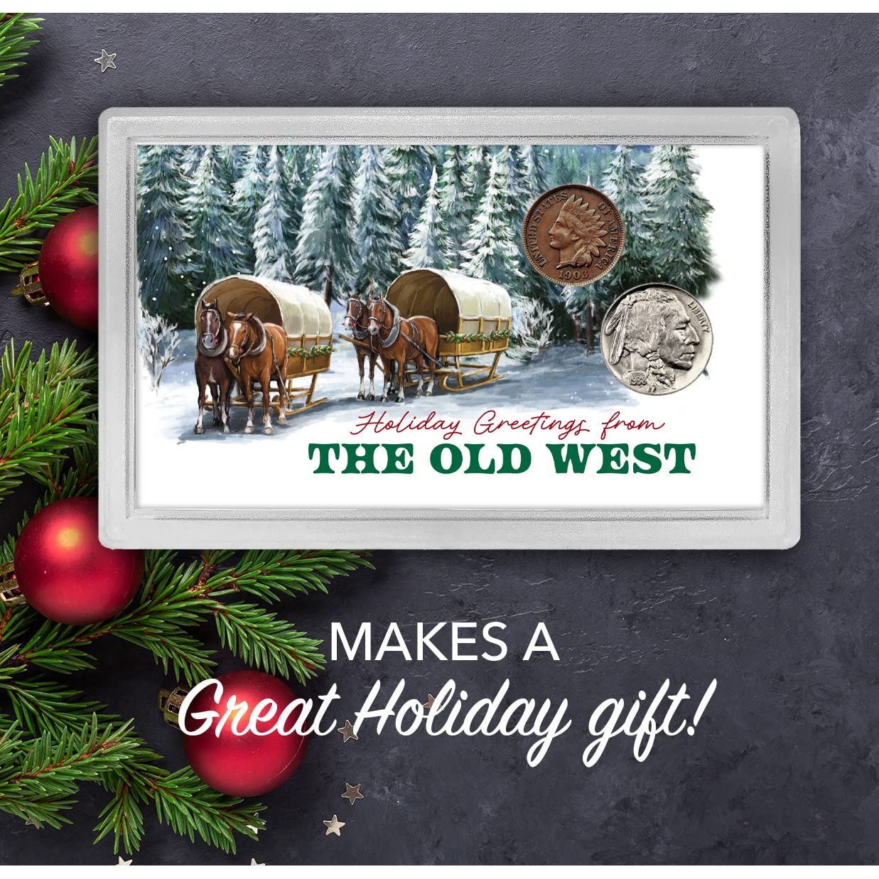 2022 Christmas Greeting Card Penny, Nickel Holiday Circulated