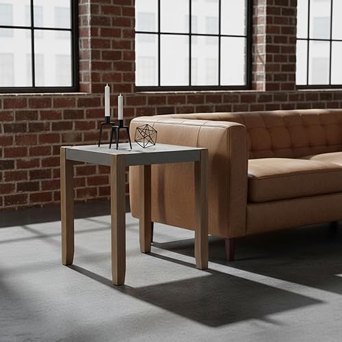 Miniatura 8 de Newport - Mesa auxiliar industrial rústica moderna  Parte superior cuadrada de hormigón sintético de 21 pulgadas con marco de madera ámbar claro