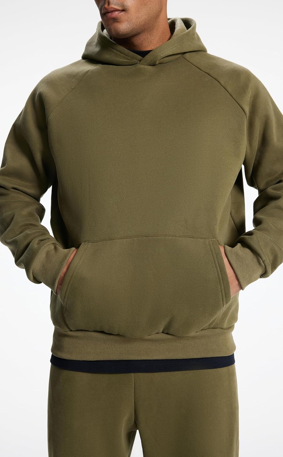 Men's Relaxed Fit Cotton Raglan Sleeve Hoodies Pullover Hooded Sweatshirt Casual Long Sleeve Shirts with Pocket - Image 3