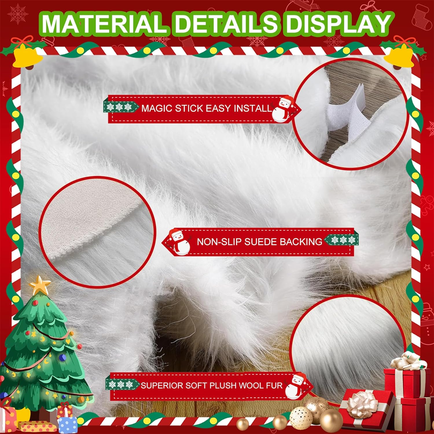 48 in White Fluffy Christmas Tree Skirt - Christmas Ttree Rrug Decorations for 5-7.5 Ft Tree - Plush Tree Rug Design for Home, Holiday, Party, Xmas Decorations (48 in)