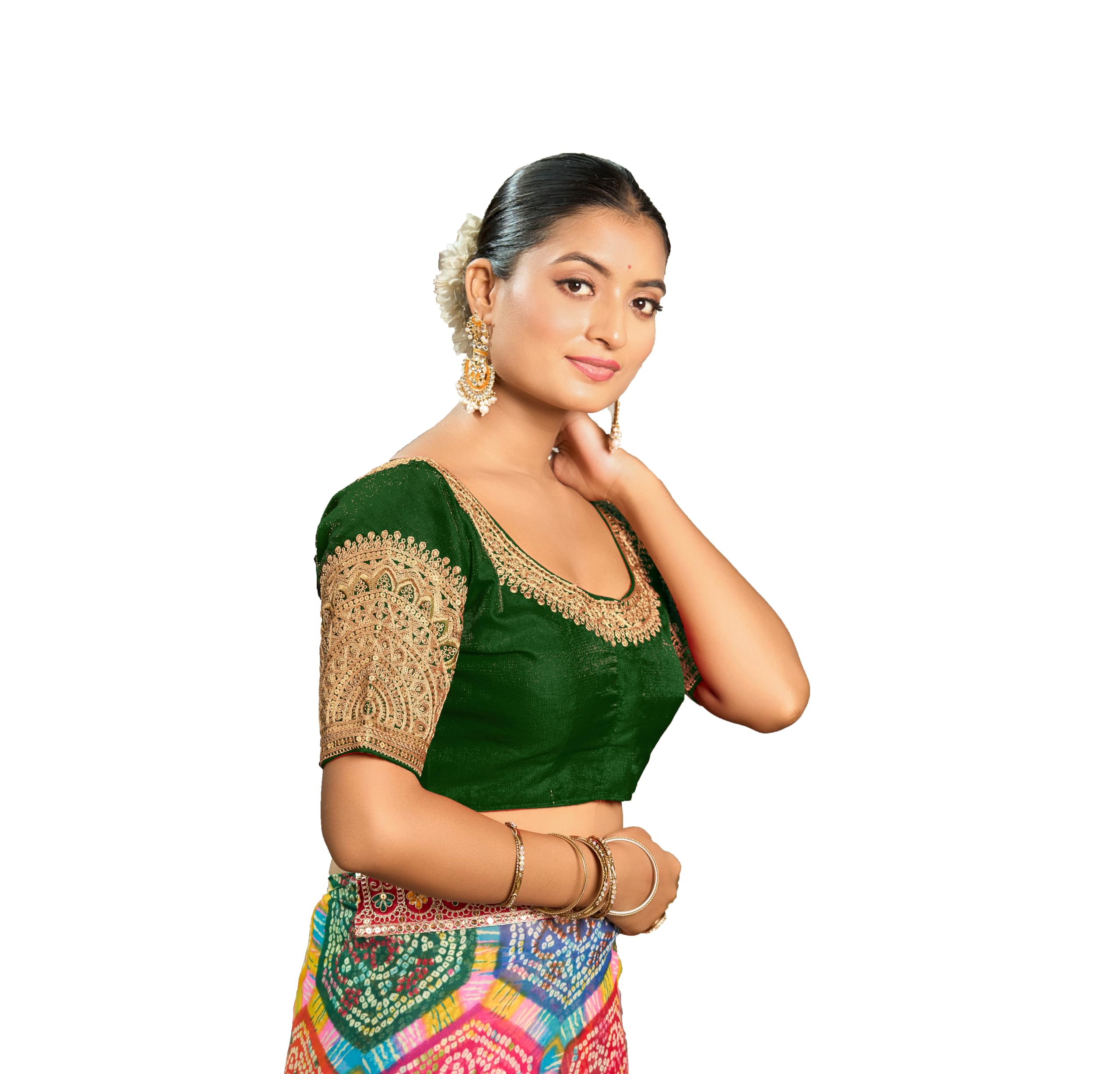 Pujia Mills Damen Fertige Bluse Stickerei Multi Codierung stumpf goldene Sequenz Arbeit indische ethnische Designer genäht Readymade Saree Halbarm Bluse für Frauen für Saree Lehenga Choli