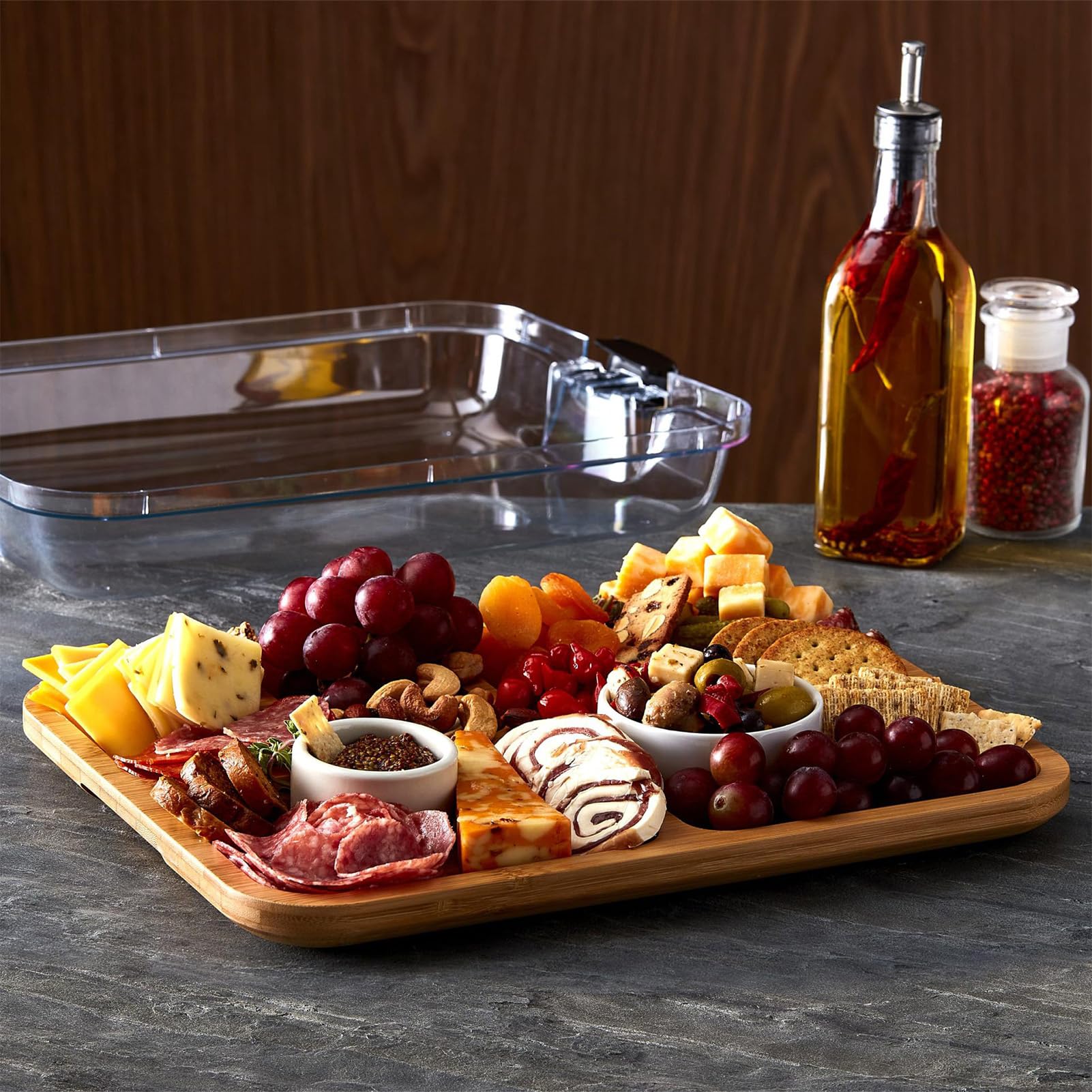 Charcuterie Board - Charcuterie Board Serviertablett | Überdachte Charcuteries Boards mit Deckel, praktisches Küchengeschirr aus Holz, Küche Servierschalen für Weihnachten, Valentinstag, Erntedankfest | Tragbares Küchenhelfer Zubehör Für Lebensmittelzuber