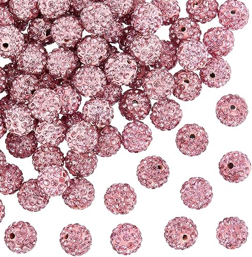 Miniatura 1 de PH PandaHall Alrededor de 100 cuentas de diamantes de imitación rosas de 0.394 pulgadas (0.394 in) cuentas de arcilla rosa de polímero de arcilla