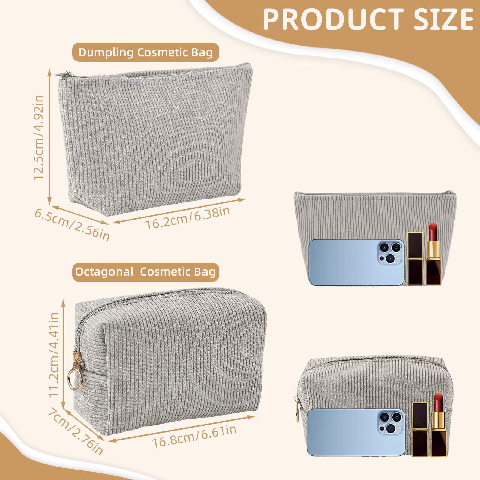Kord Cosmetic Bag Set, 2 Make-Up Bags, Grey Makeup Bag, Small Makeup Bag for Storage and Carrying of Care Products d'Alene to - Image 2