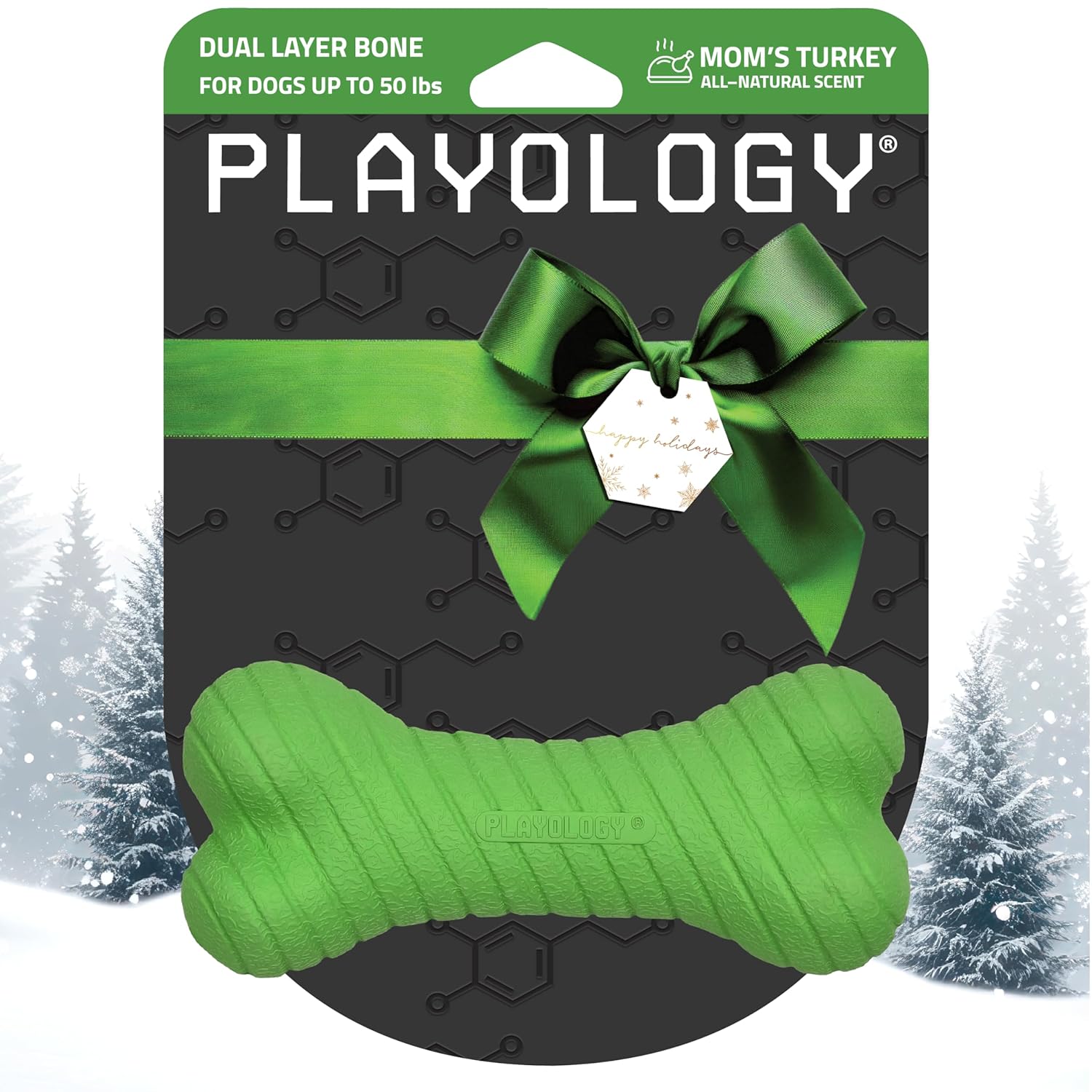 Playology Dog Toys Dual Layer Bone Durable Chew Toy Bone for Dogs Medium Moms Turkey Scented Toy -