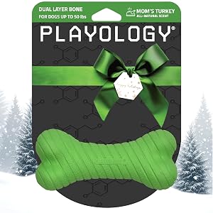 Playology Dog Toys Dual Layer Bone Durable Chew Toy Bone for Dogs Medium Moms Turkey Scented Toy -