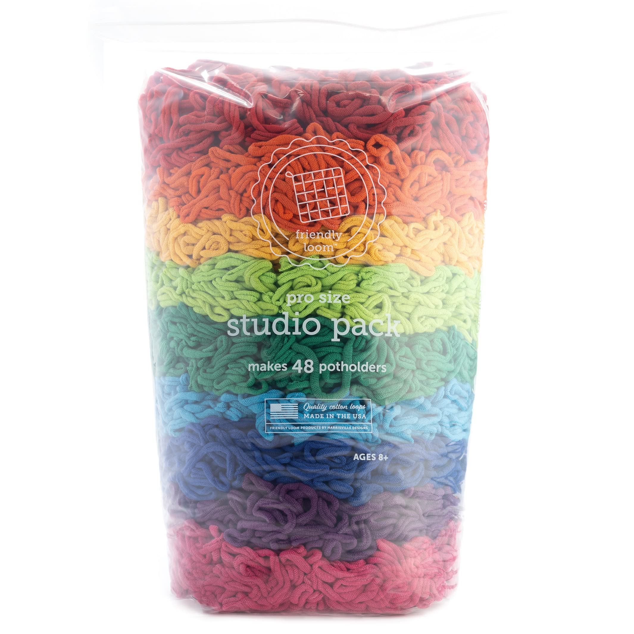 friendly loom PRO Size Studio Pack Rainbow Cotton Loops Makes 48 (8" x 8") Potholders by Harrisville Designs Made in The USA