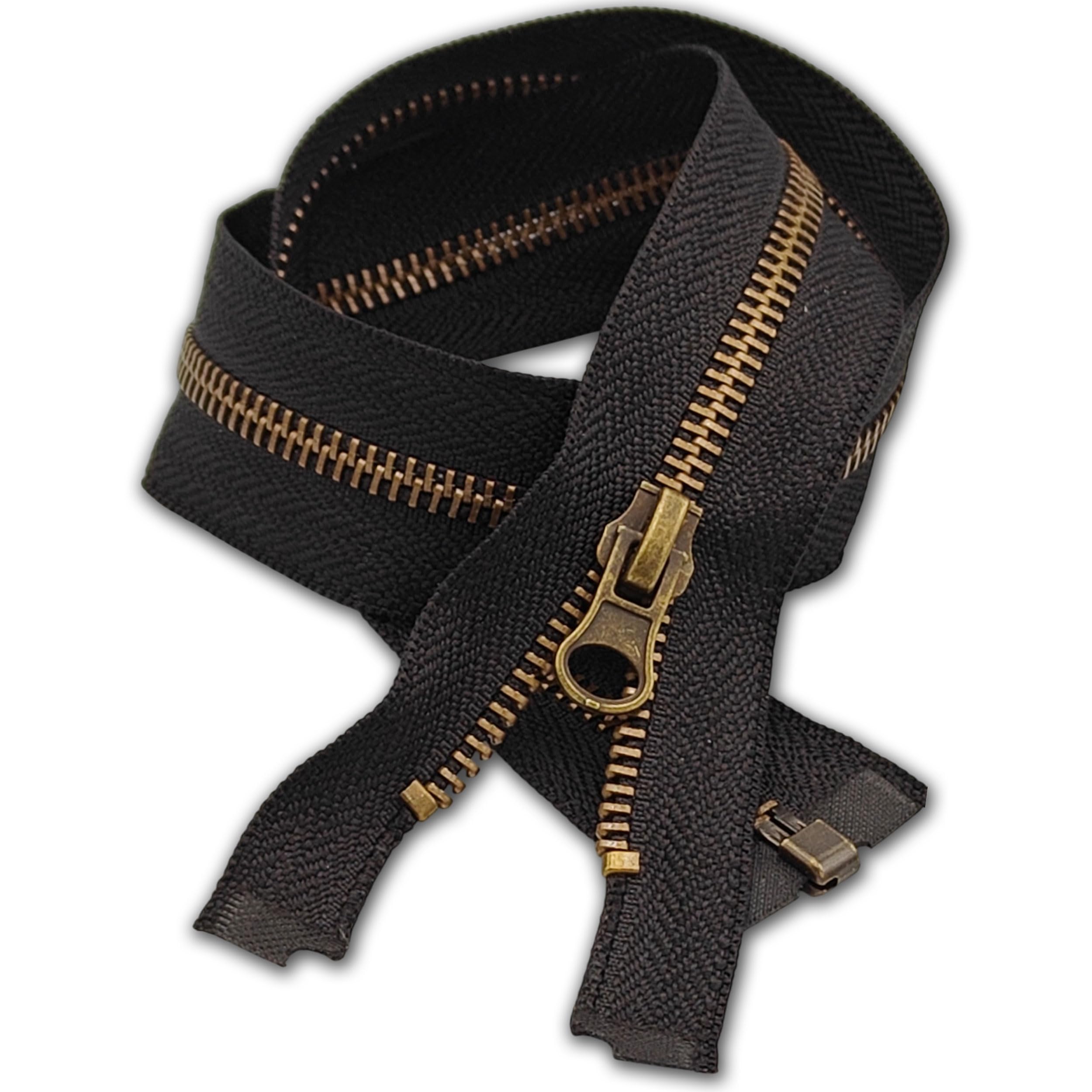 Metal Zipper Fastener Size #5 Open End Antique Brass Heavy Duty Single Slider Zip Sewing Accessory (Black, 85cm (33.5")) - Image 2