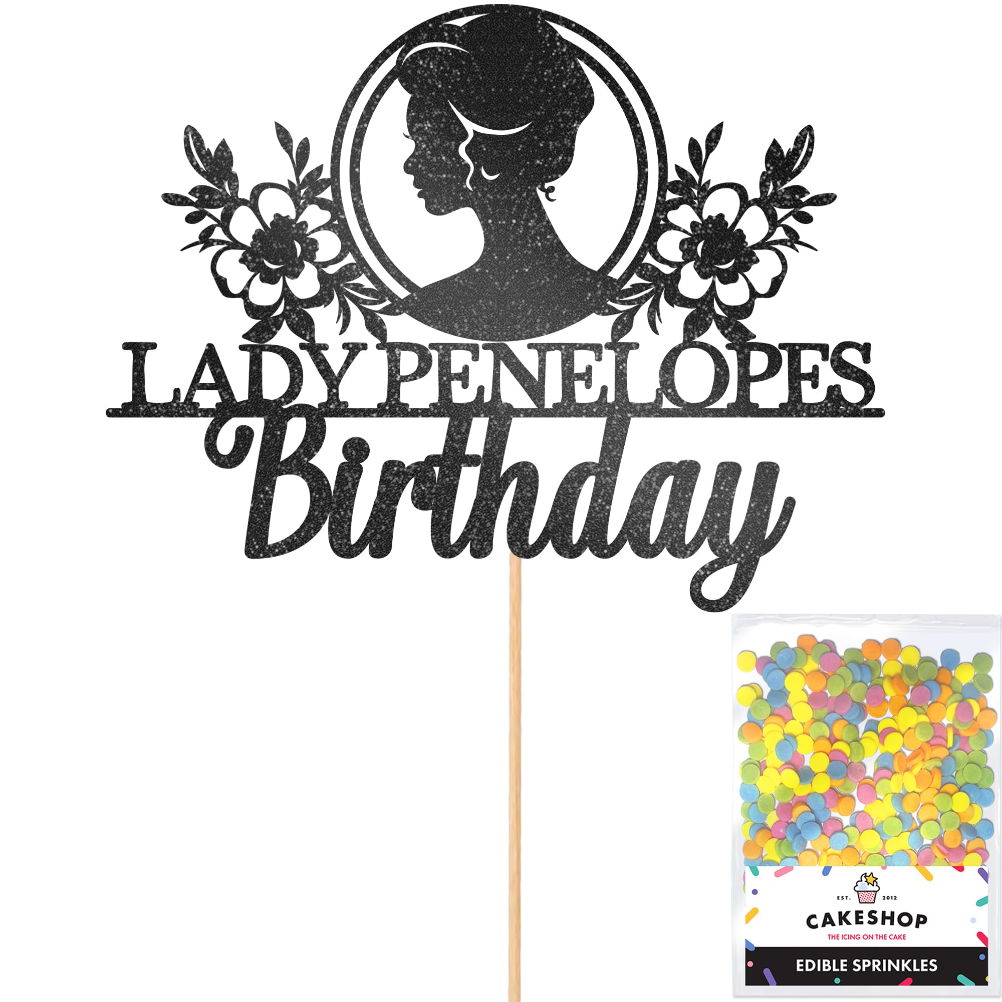 Personalised Bridgerton Themed Glitter Cake Topper - Any Name Glitter Cake Decoration and Sprinkles - Happy Birthday Decorations - Custom Toppers for Cakes by Cakeshop