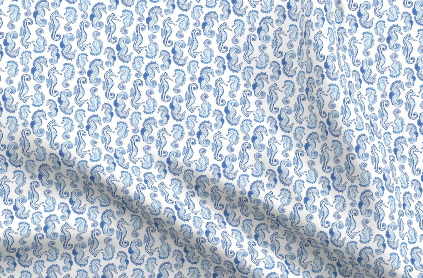 Spoonflower Fabric - Blue Seahorse Preppy Coastal Classic Beach Colorful Summer Nautical Printed on Petal Cotton Fabric Fat Quarter - Sewing Quilting Apparel Crafts Decor