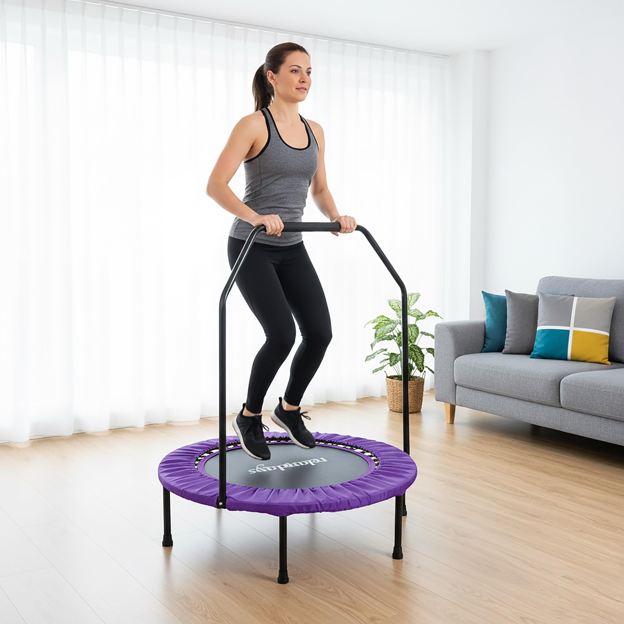 Trampolín Relaxdays Con Barra De Sujeción, 102 Cm, Plegable Y Resiste Hasta 120 Kg, Perfecto Para Entrenar En Casa