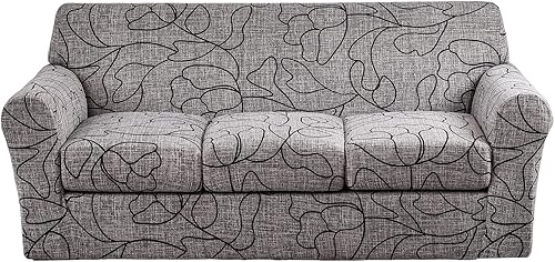 Miniatura 81 de KRFOONN Funda de sofá de 4 piezas con estampado para sofás de 3 cojines, funda elástica con 3 fundas de cojín separadas, protector de muebles Color