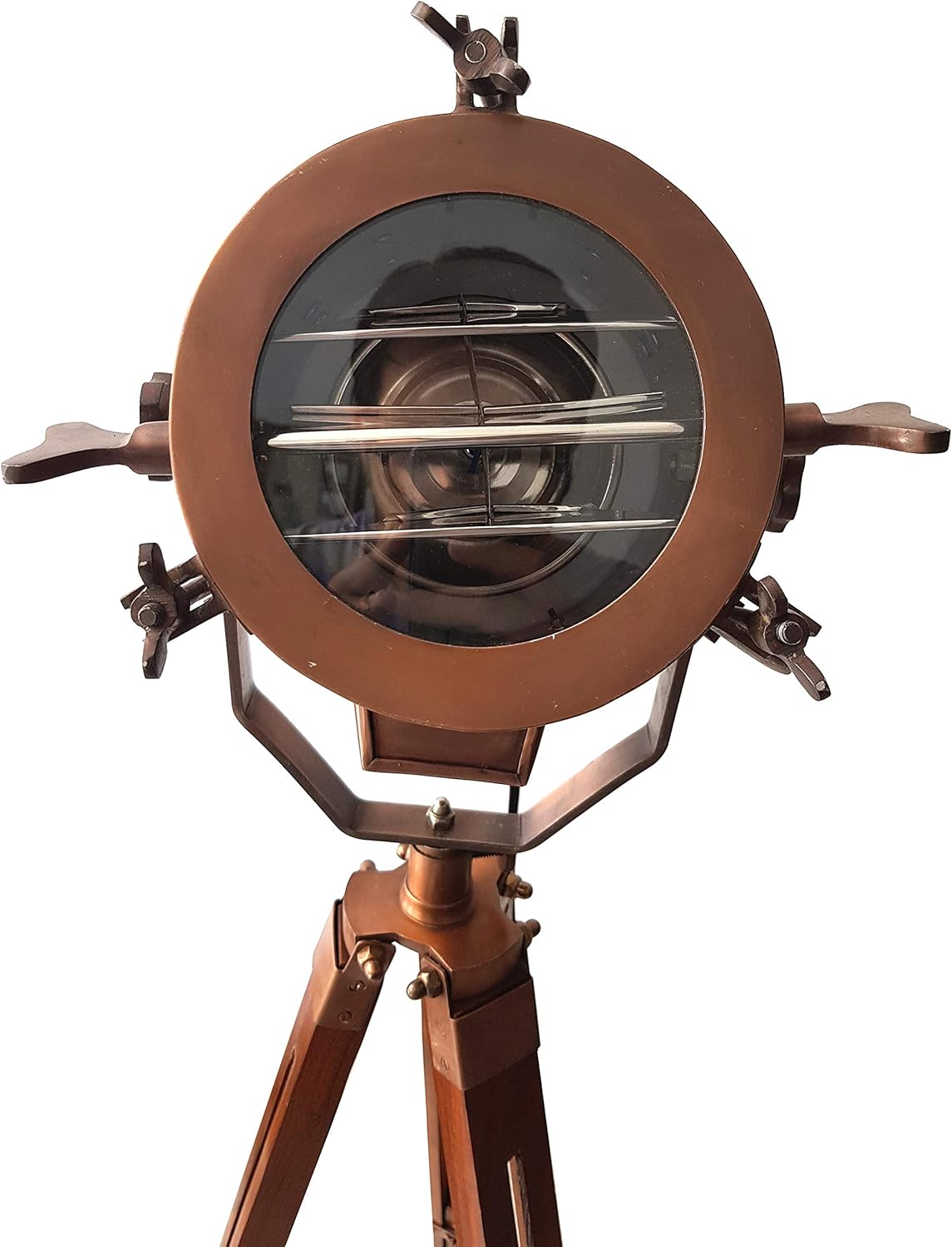 Flash Deals - 80% OFF Antique Copper Mid Century Searchlight Focus Tripod Floor Lamp Standing Wooden Stand Spotlight Studio Vintage Home Decor