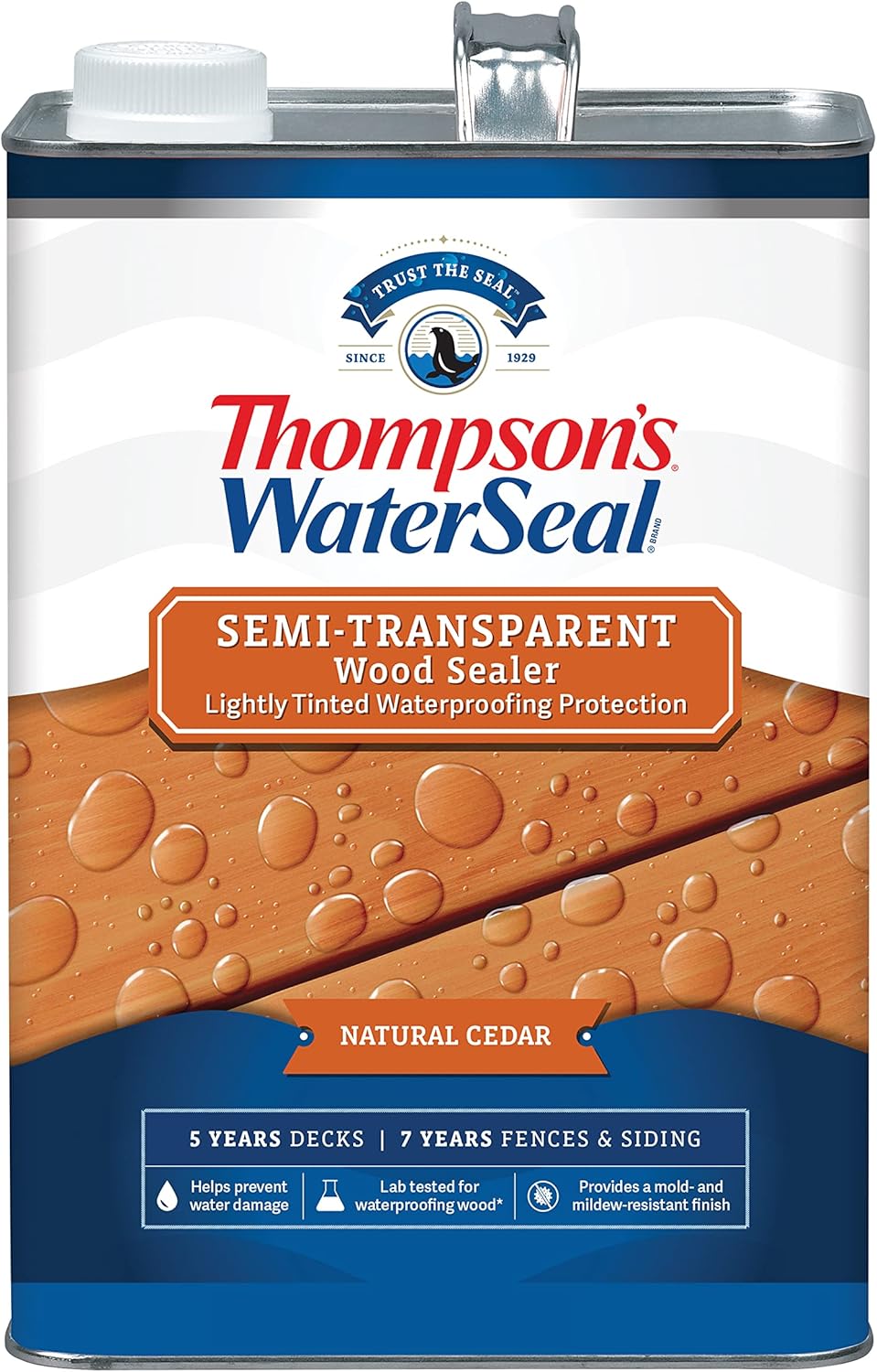 Thompson’s WaterSeal Semi-Transparent Waterproofing Wood Stain and Sealer, Natural Cedar, 1 Gallon