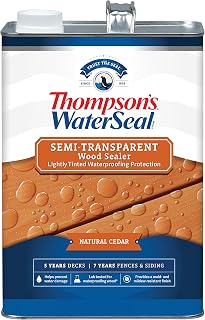 Thompson’s WaterSeal Natural Cedar Semi-Transparent Waterproofing Wood Stain & Sealer, 1 Gallon - UV & Water Protection for Decks