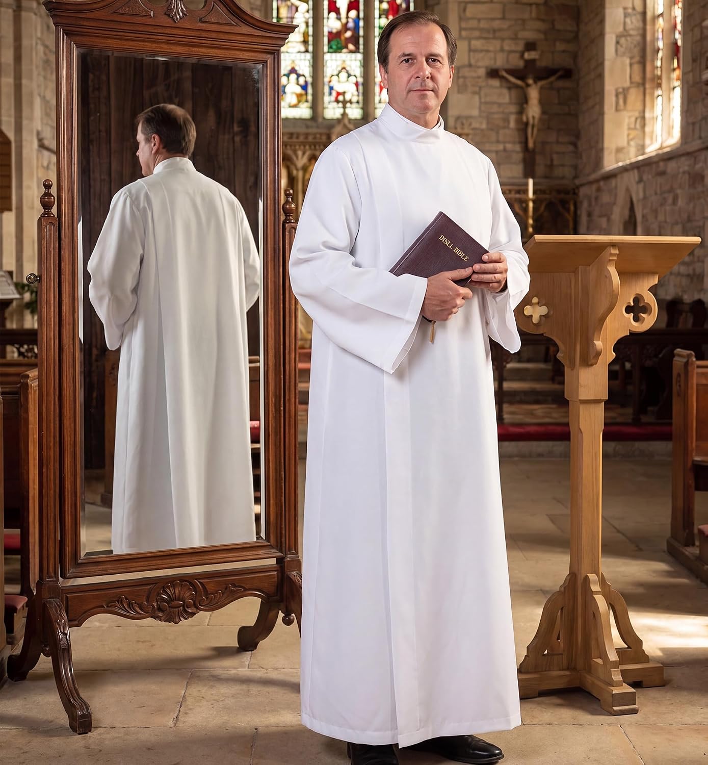 IvyRobes Front Wrap White Clergy ALB Church Worship ALB Garment