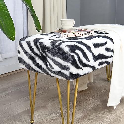 Miniatura 33 de Banco otomano rectangular largo de vaca de piel sintética para entrada, reposapiés suave y peludo, 46 x 16 x 17 pulgadas, banco de asiento