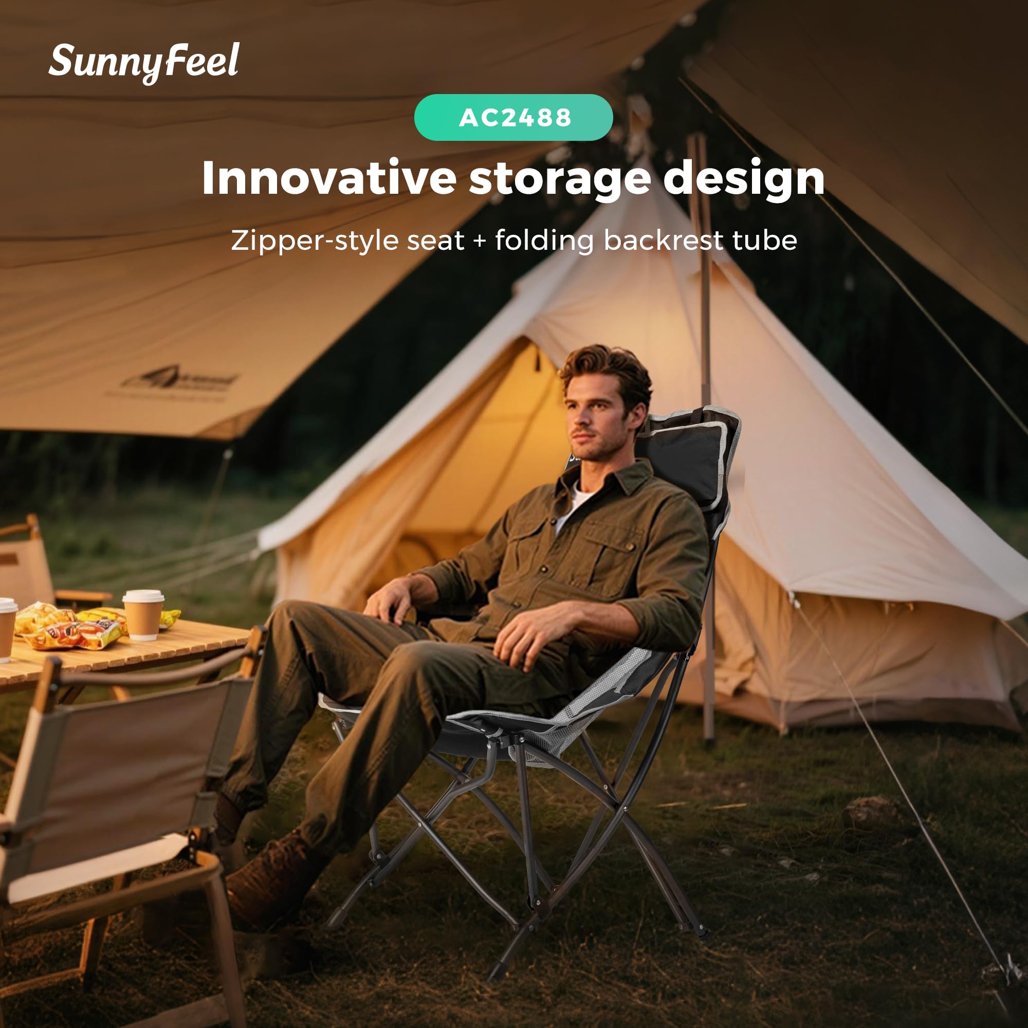 Photo 1 of SUNNYFEEL High Back Camping Chair for Adults, Lightweight Camping Chair Support 250 lbs Heavy Duty, Compact Folding Chair Design, Portable & Collapsible Camping Chairs for Outdoor, Camp, Beach, Picnic