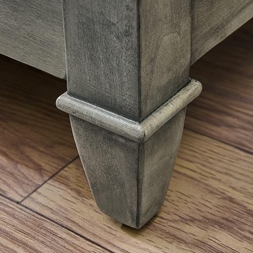 Miniatura 7 de LEEMTORIG Mesa auxiliar rústica grande, mesas auxiliares grises con vidrio templado para sala de estar, mesa auxiliar cuadrada industrial de madera