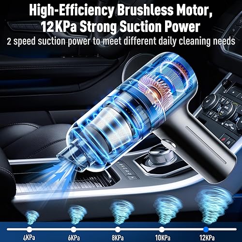 Miniatura 3 de Mini aspiradora, aspiradora de mano recargable inalámbrica, aspiradora portátil para automóvil con motor sin escobillas, 12000 Pa de alta potencia 3