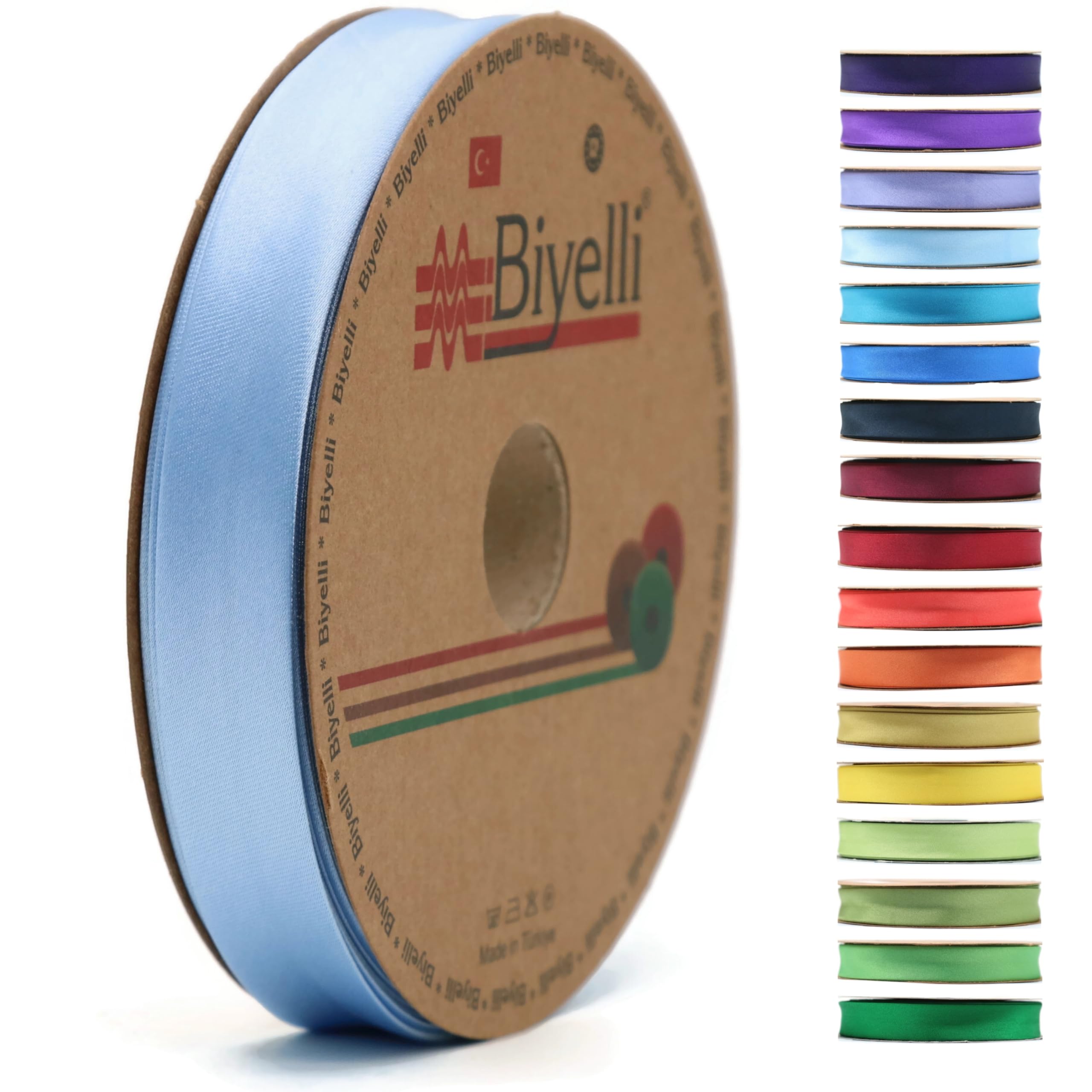 Fold Satin Bias Tape - 99+ Colors - 3/4 Inches Wide - 27 Yards - Fold Satin Binding Bias Ribbon Fabric Piping Bias Binding Tape for Sewing Clothing DIY (52. Sky Blue) BYS52