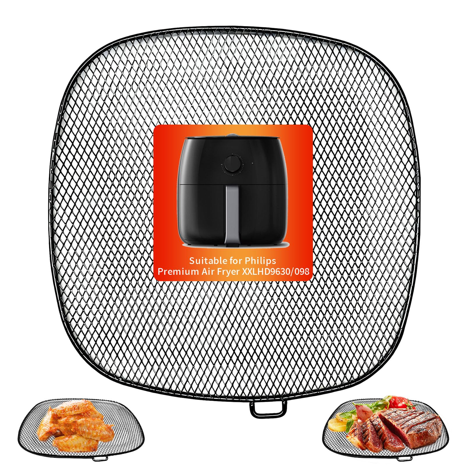 GCQ Air Fryer Accessories for Philips HD9630 Airfryer XXL, 8.66”×8.54” SUS 304 Stainless Steel Food Grade Air Fryer XXL Replacement Parts Basket Tray for Philips HD9650 HD9656 HD9750 HD9860 Air Fryer