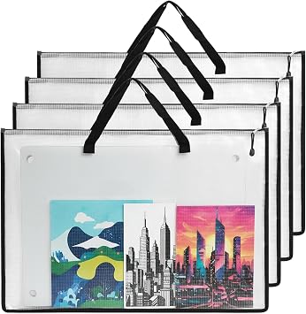 EOOUT 4pcs 24x36 Inches Art Portfolio Bags, Portfolio Folder for Artwork, Posters Storage Bag with Zipper and Handle Mesh Folder Organizers for Poster, Scrapbook, Keepsake and Bulletin Board