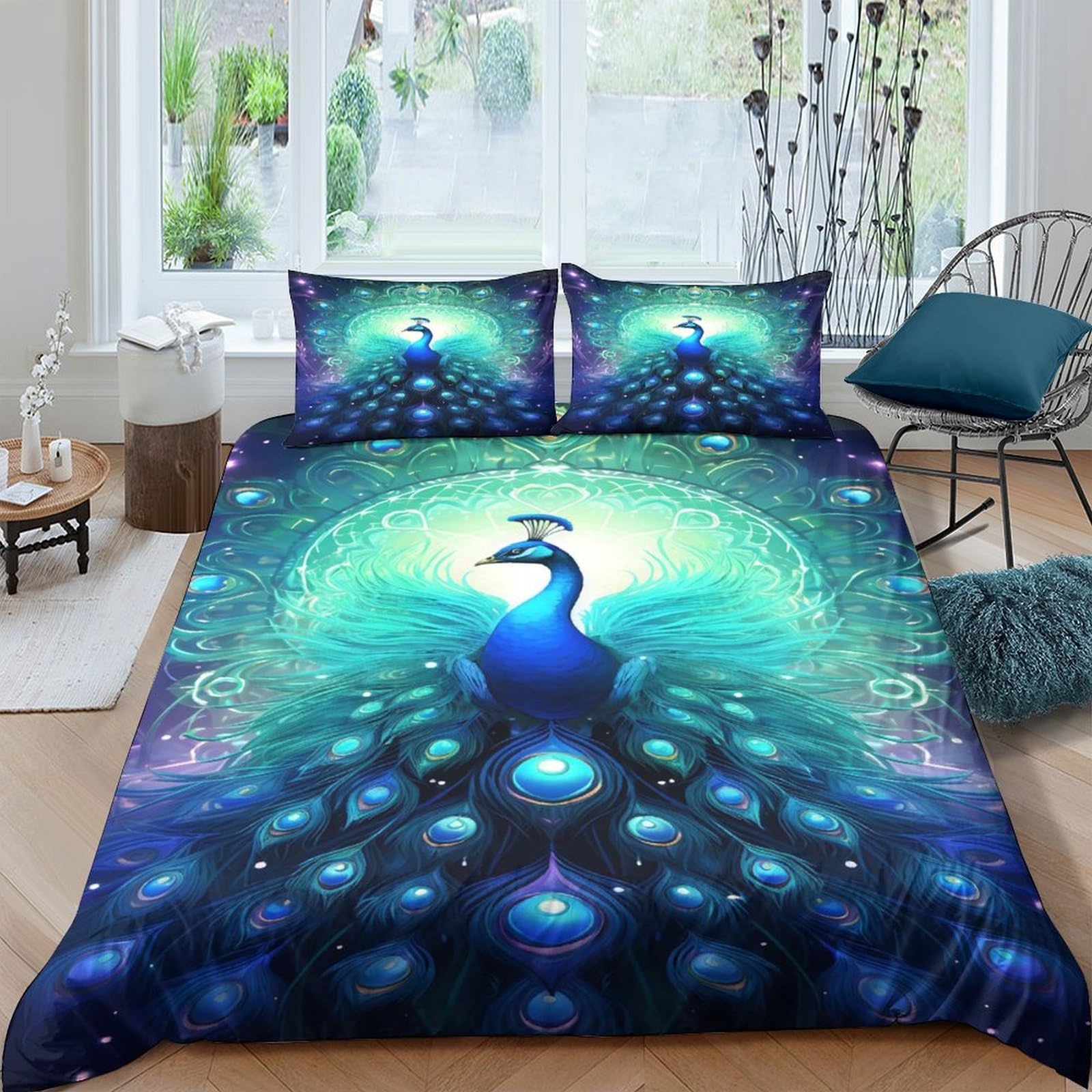 Ctjqhvkz Style-5 3D Printed Peacock Dream Fitted Sheet Microfiber Soft Blue Green Abstract Mattress Cover Bedroom Dorm Décor Single（135X200cm）