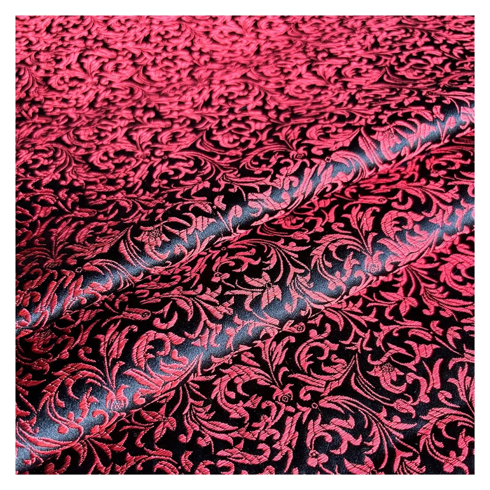 Brokatowa tkanina poliestrowa z kwiatami pszenicy | Wielokolorowy Wiele rozmiarów: szycie, tapicerka, wystrój domu(Black Red,100cmx75cm)