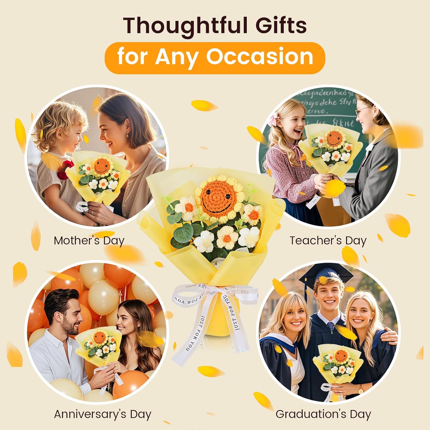 Handmade Crochet Sunflower Bouquet – Knitted Flower Gift, Eternal Yarn Sunflower Bouquet for Mother’s Day, Graduation, Teachers' Day & Birthday Ready to Gift - Image 3