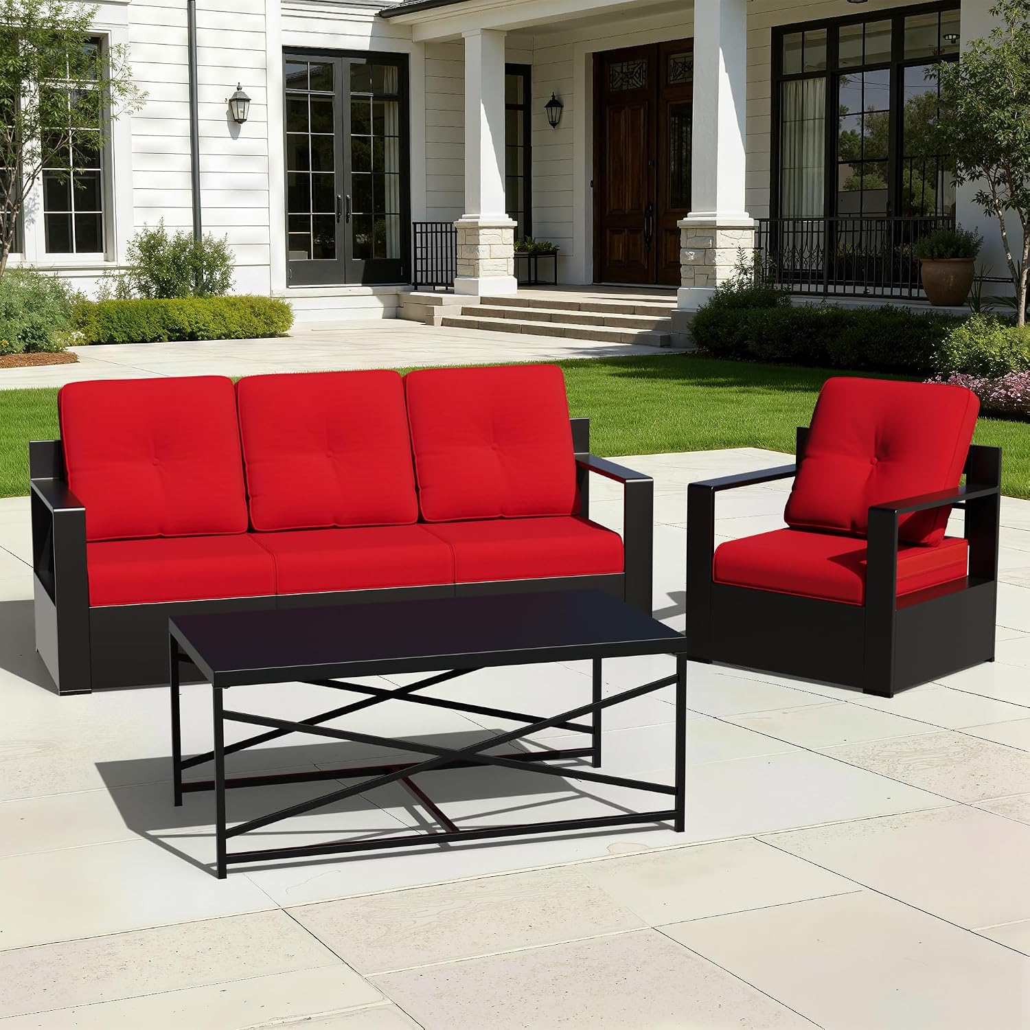 Joyside Outdoor Chair Cushions Set, 22x25/22x24 Inch Patio Furniture Deep Seat Cushions, Water Resistant & Thick Cushion, Outdoor Replacement Cushions for Seat and Sofa