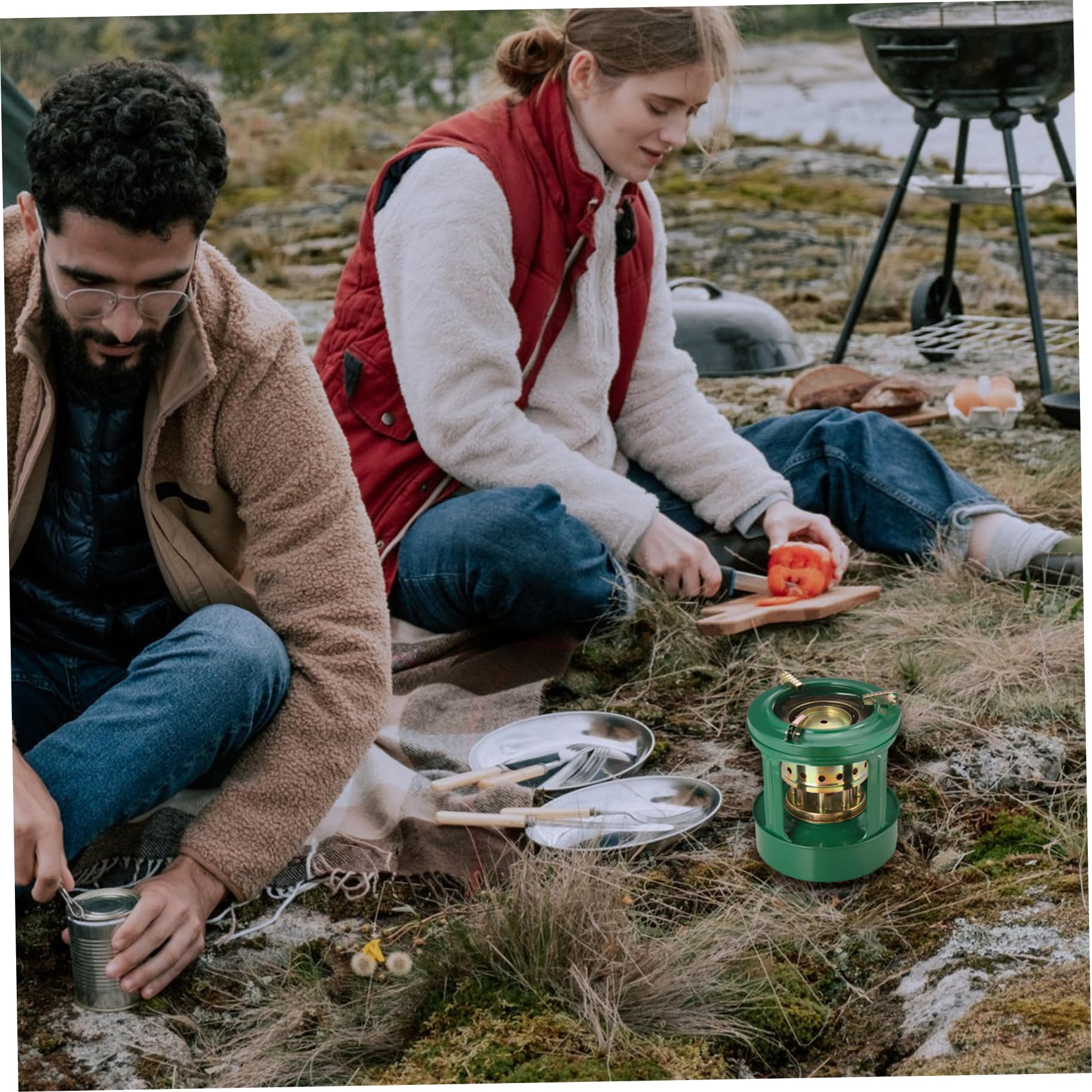 1PC Kérosène poêle 1L Capacité portable Portable 8 Wicks Camping Stove Outdoor Picnic Iron Small Kerosène Chauffage pour la cuisson