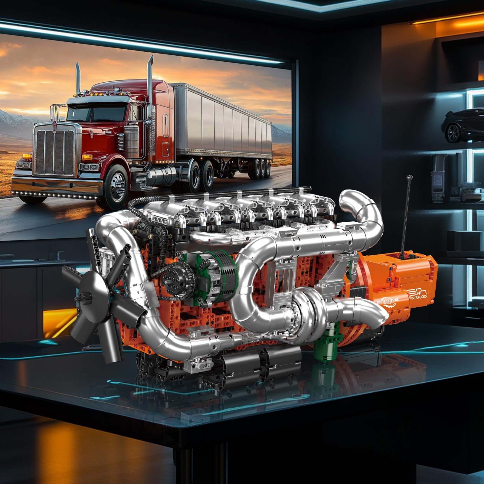 Mould King 10200 Technik LKW-Motor Bausteine Modell, 3236 Teile Klemmbausteine Truck Engine Spielzeug Set als Geschenk und Sammlerstücke (ab 14 Jahren Jungen/Mädchen)