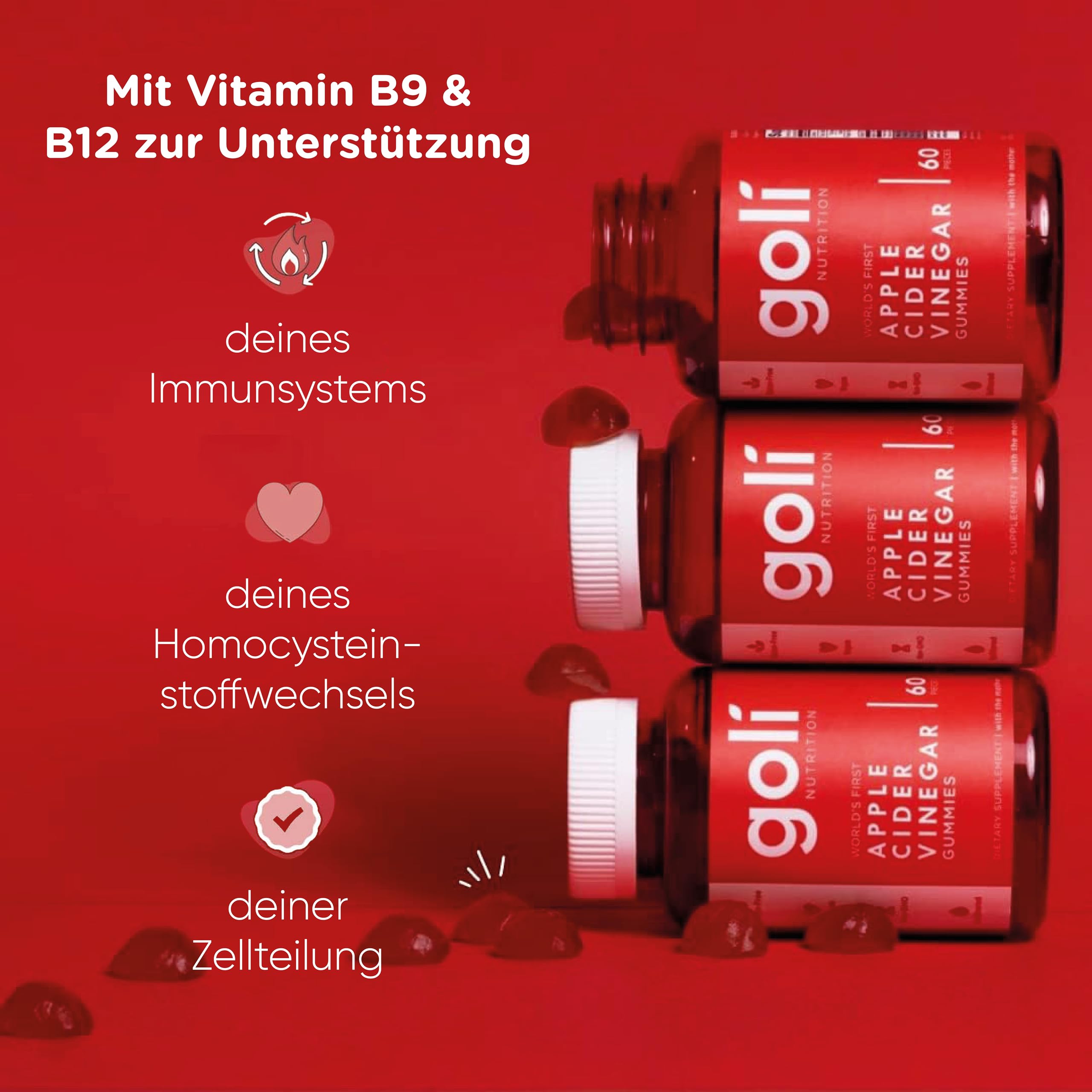 Goli Nutrition, Apple Cider Vinegar, 60 vegane Gummies, 1000mg Apfelessig je Dosis, Glutenfrei, Sojafrei, GMO frei, natürliches Aroma