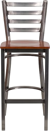 Miniatura 7 de Flash Furniture HERCULES Series - Taburete de bar de metal con revestimiento transparente para restaurante, asiento de madera de cerezo
