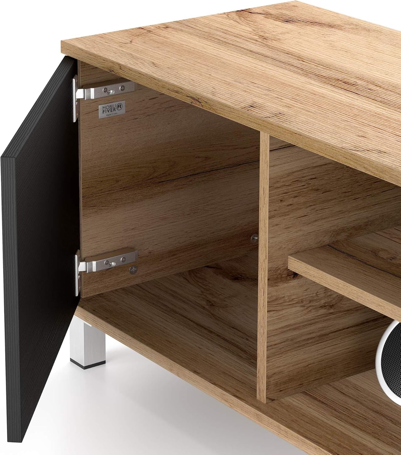 Mobili Fiver, Rachele TV Stand, Rustic Oak and Ashwood Black, Made in Italy