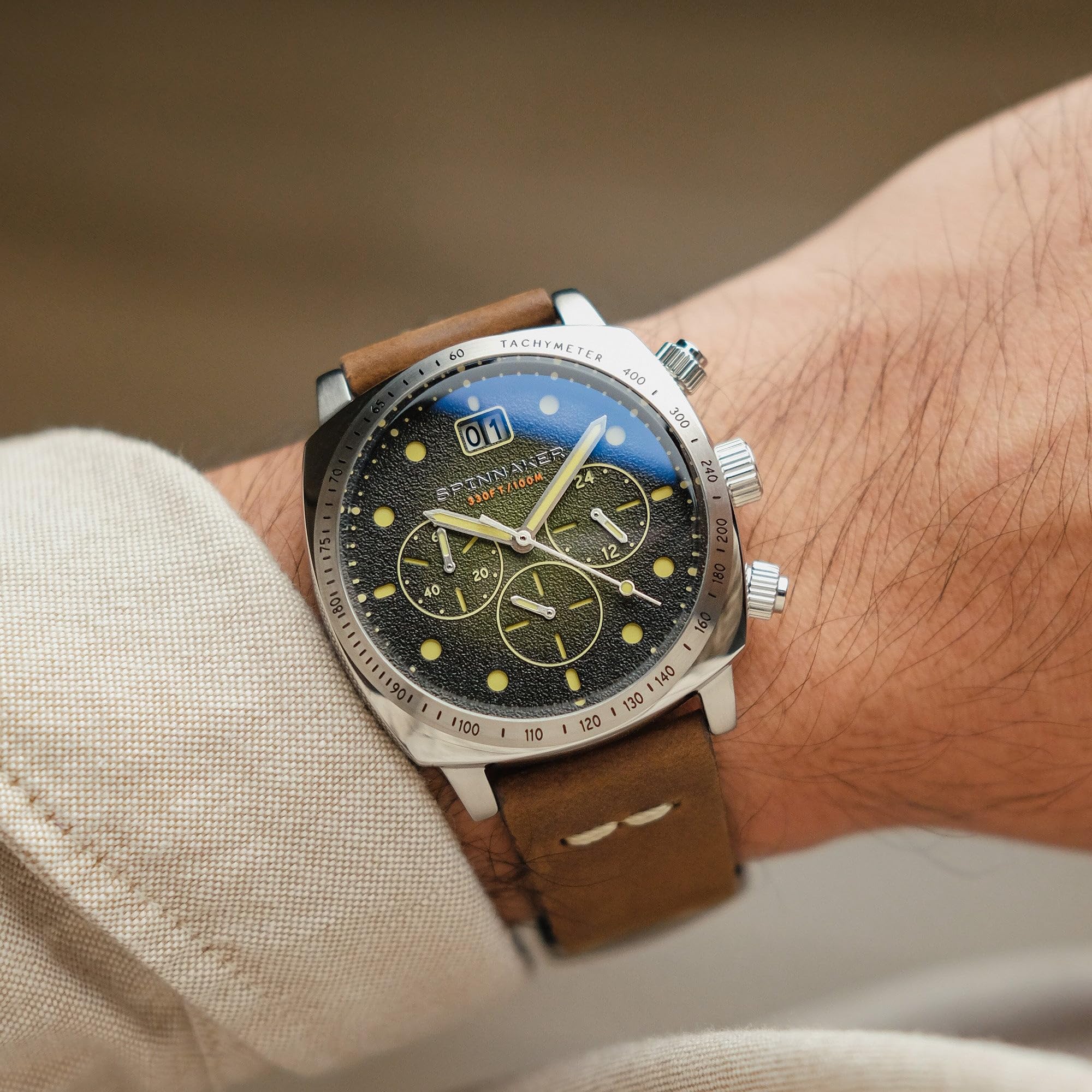 Spinnaker para Hombre 42 mm Hull Cronógrafo Meca-Cuarzo Reloj con Correa de Cuero Genuino SP-5068