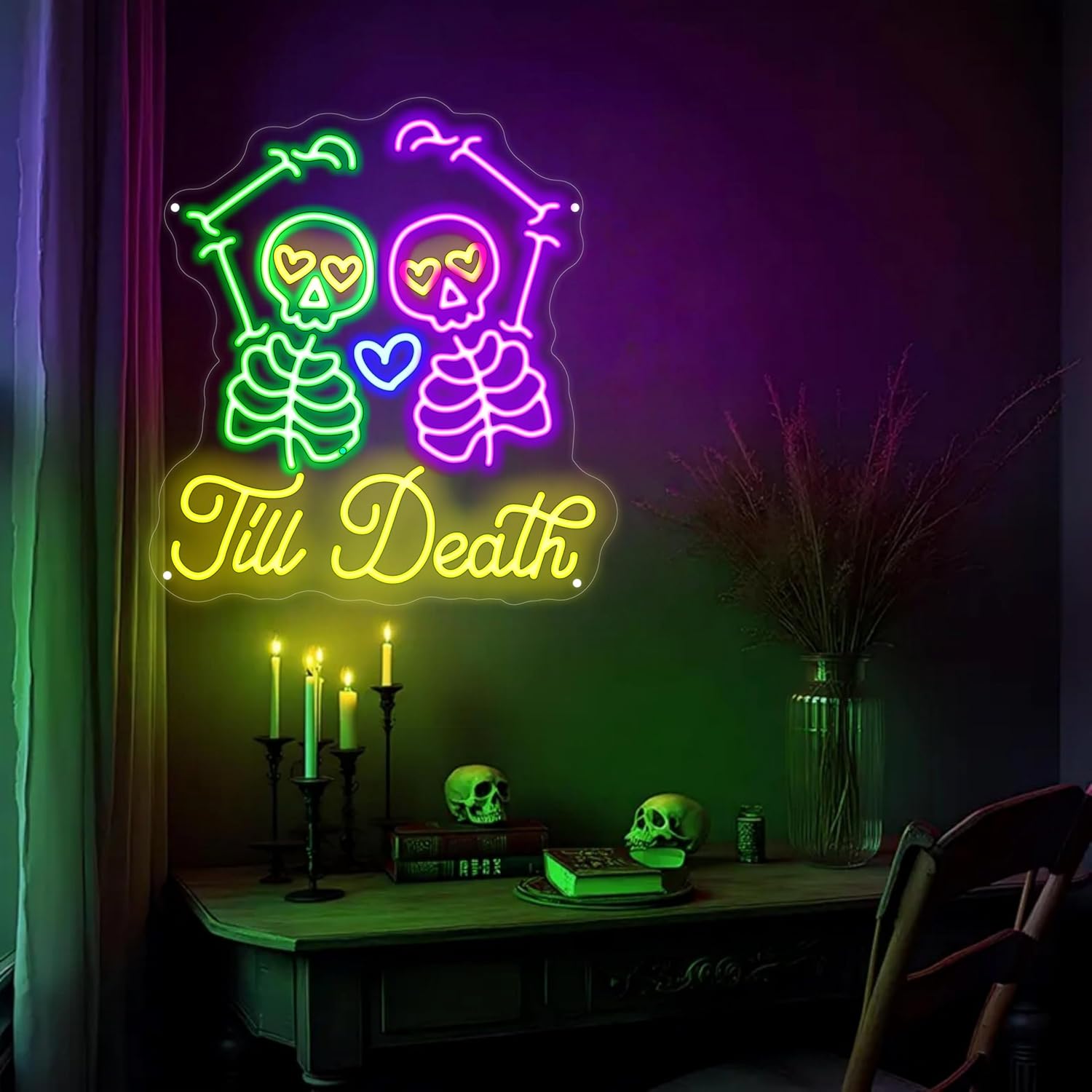 Till Death Skull Neon Sign, Wedding Engagement Party Bridal Shower Decor Til Death Do Us Party Decor Valentines Day Gifts Playful romance decor, Valentine's gift idea, Valentine's Day Gift for we