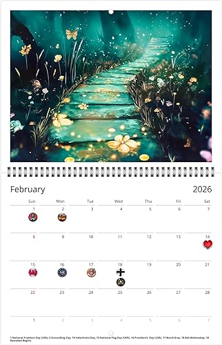 Miniatura 6 de Calendario de pared de crepúsculo místico 2026 - Paisajes de ensueño encantadores con vacaciones (clásico de plegado medio, grande de 11 x 17