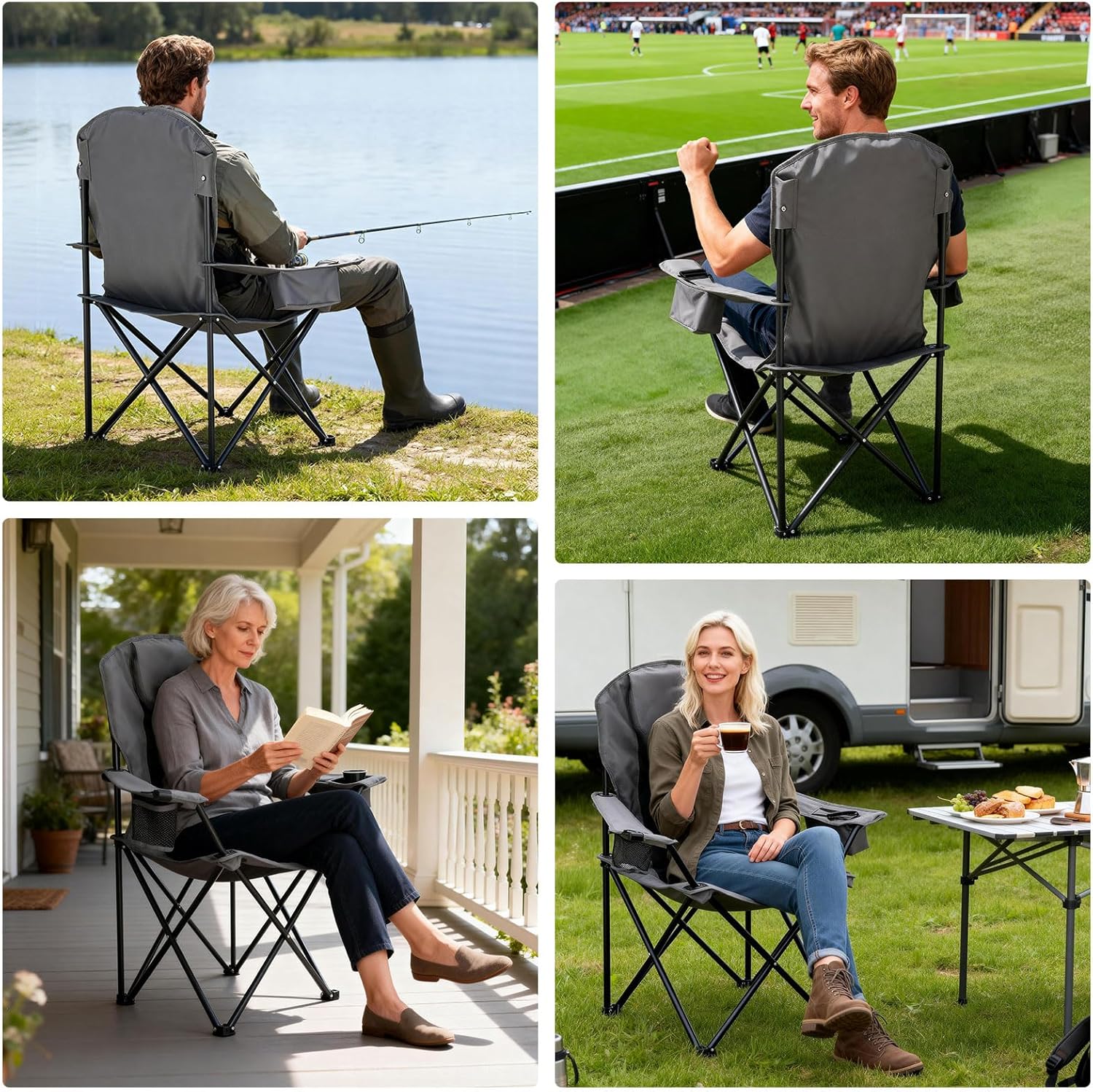 ABORON Oversized Camping Chair, Portable Folding Chair with Cooler Bag & Headrest, Lightweight Outdoor Chair for Camping, Beach, Tailgates & Sports, Supports 400 lbs