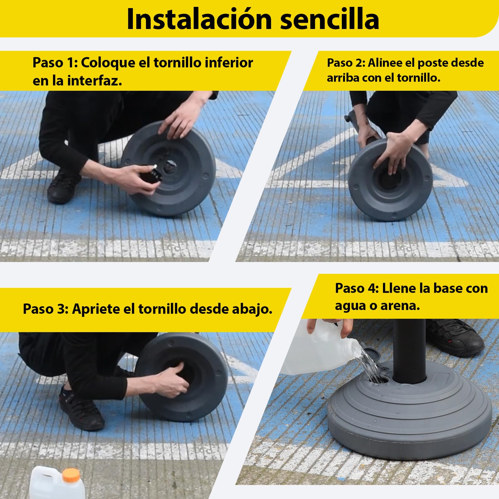 6 postes de acero inoxidable para delimitar, con correas retráctiles de 200 cm y base rellenable, gestión de colas, se utiliza en hoteles y salas de exposiciones (negro-negro)