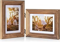 Vista 33 de Marco de fotos de madera doble con bisagras de 5 x 7 pulgadas horizontal y vertical en gris, pantalla de 4 x 6 pulgadas con paspartú o 5 x 7