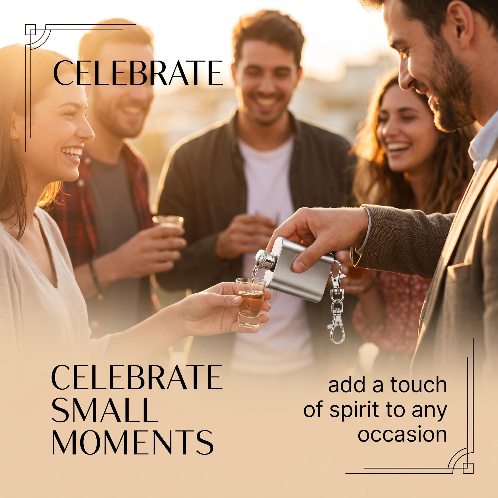 Flachmann Edelstahl mit Schlüsselanhänger, Robuster Reise-Trinkbecher mit Trichter, 28ml Hip Flask für Outdoor-Party JGA Geschenk