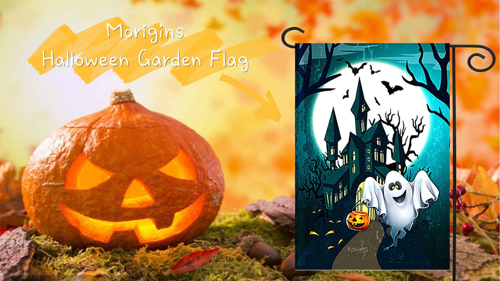 Morigins Happy Halloween Gartenflagge – Doppelseitig, 71x102 Cm, Schwarz Mit Kürbissen & Süßigkeiten
