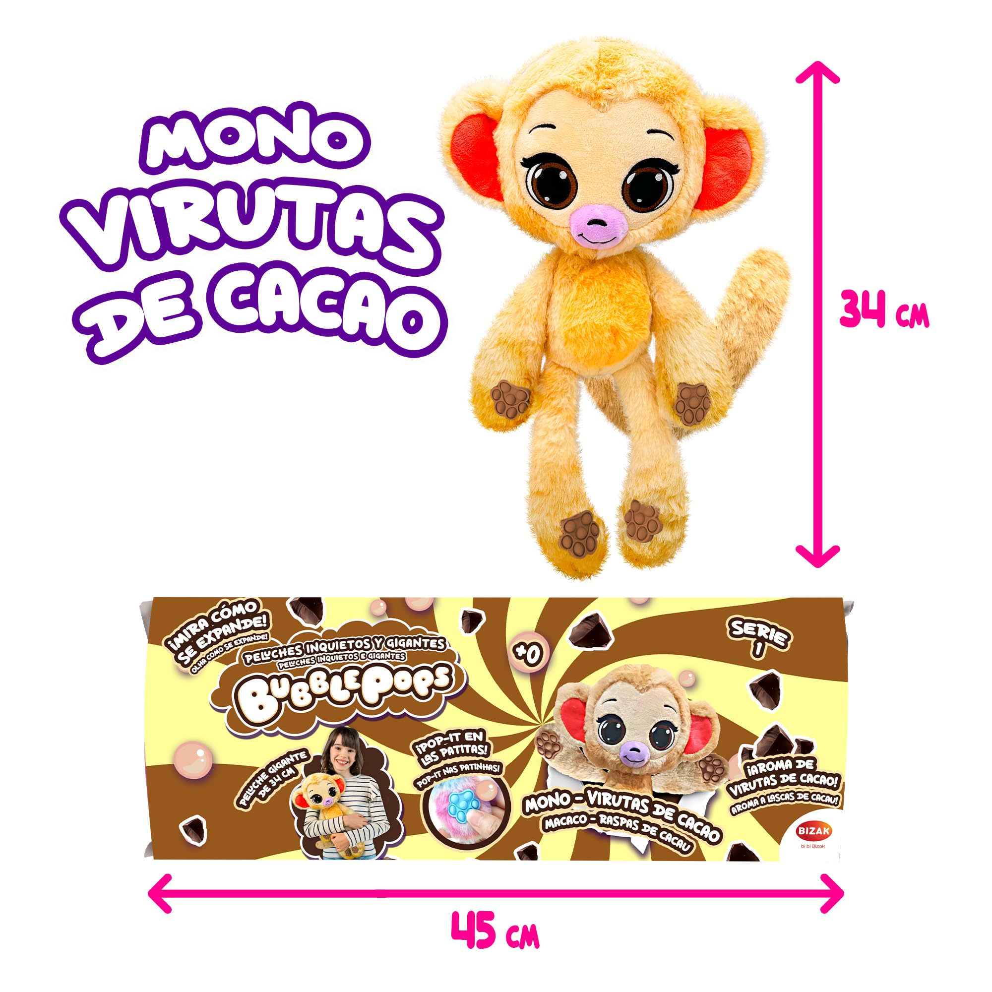 Bizak Bubble Pops – Peluche Mágico Que Crece X5 Al Abrirlo, Con Olor A Chicle Y Patitas Sensoriales, 12 Animales Diferentes (Gatito UVA)