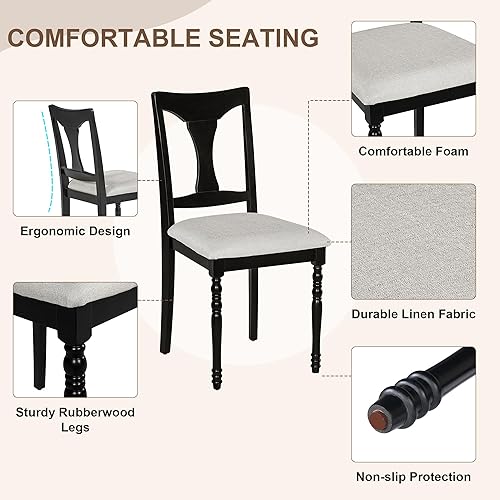 Miniatura 5 de Merax Juego de mesa de comedor extensible de 7 piezas para 6 personas, mesa de comedor rectangular de madera extensible de 60 a 78 pulgadas