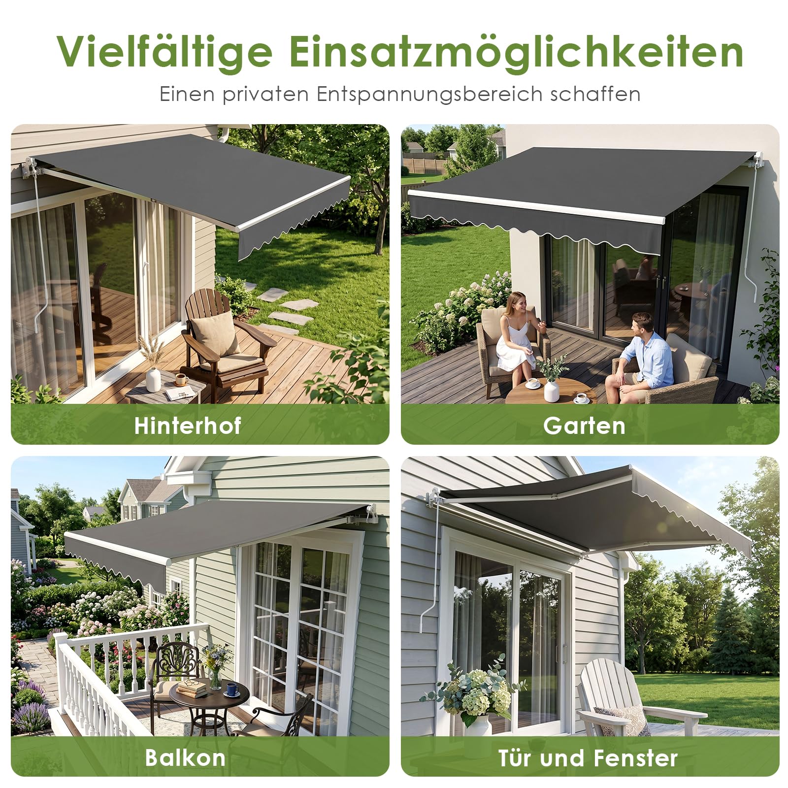 LIFERUN Markiza ramion przegubowych 300 x 250 cm, UPF 50+ & wodoodporna, z korbą & uchwytem ściennym, Regulacja kąta (52-75°), Markiza na Taras & Balkon, Markiza balkonowa Markiza ramionowa Beige